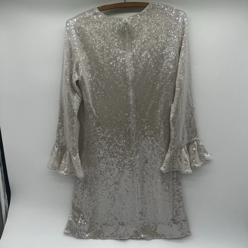 J.Crew Collection Silver Sequin Ruffle Sleeve Shift Dress Size 0‎ Party Cocktail